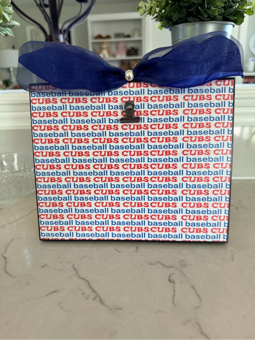 Chicago Cubs Themed Gift Box with Navy Ribbon